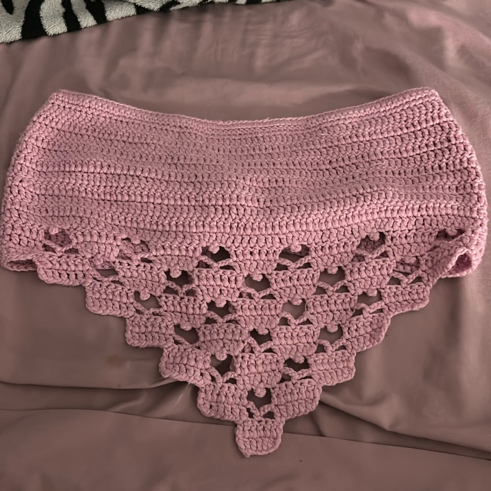 light pink crochet sleeveless top with hearts